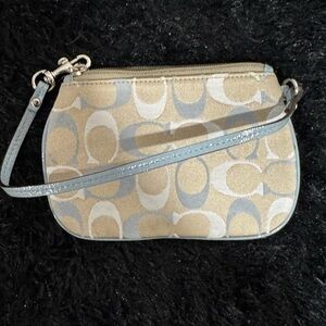 Coach Beige and Blue Signature Wristlet